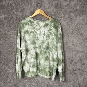 Tommy Hilfiger Sport Sweatshirt Womens Medium Green Tie Dye Cotton Long Sleeve